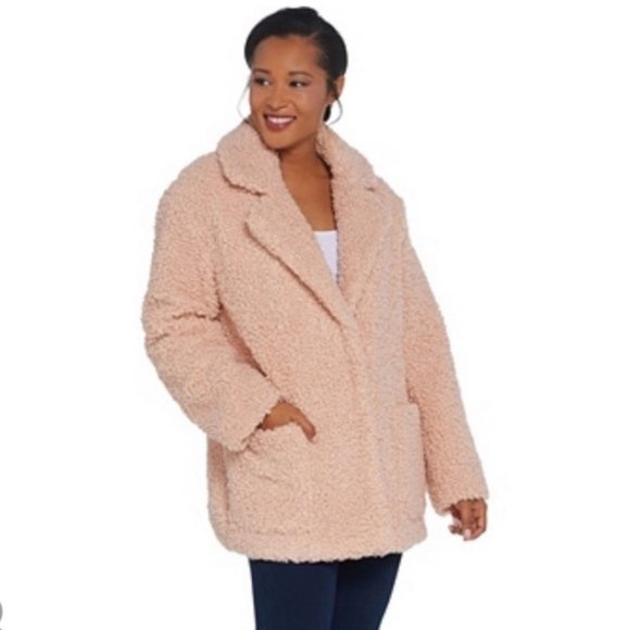 Martha Stewart Jackets & Blazers - Martha Stewart Faux Curly Lamb Fur Soft Pink Coat Sz. XL NWOT